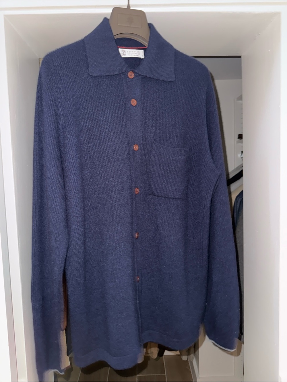 Brunello Cucinelli Navy Ribbed Cashmere Button Cardigan